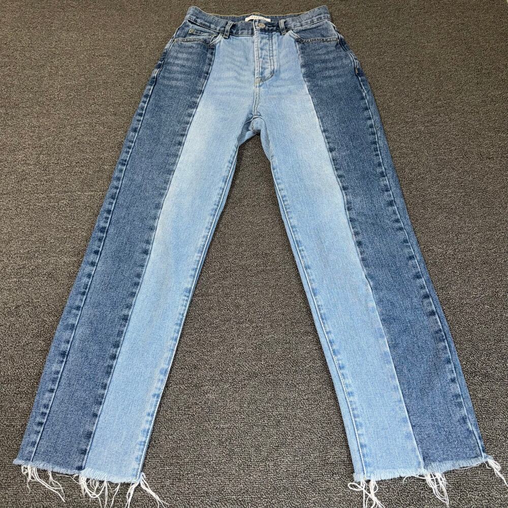 PacSun Two Toned Denim‎ High Rise Straight Leg Jeans Women's Size 24 Raw Hem